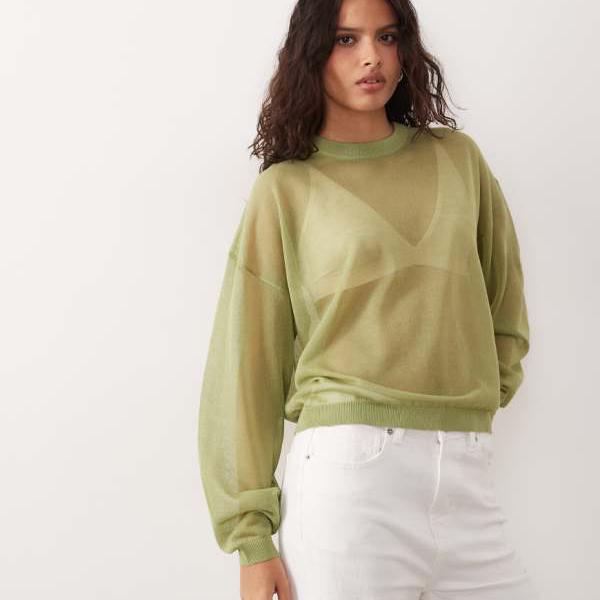 エイソス ASOS asos ASOS DESIGN シースルーニット長袖トップス（緑であること） トップス レディース お上さん インポートブランド たわい無い大きさから気が大きい大きさまで