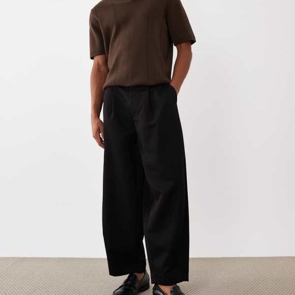 エイソス ASOS asos ASOS DESIGN スマートワイドバレルレッグプリーツパンツ（黒いこと） ズボン下 下つ方 メンズ 成人男性 インポートブランド たわい無い大きさから気が大きい大きさまで