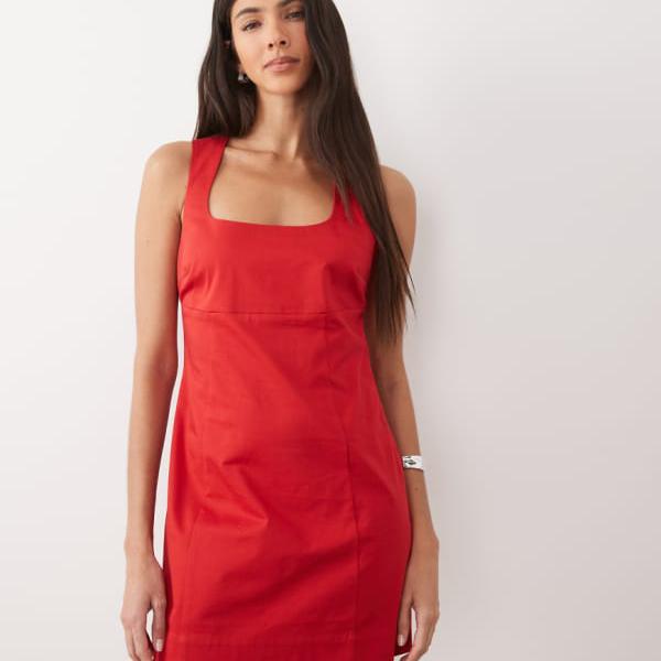 エイソス ASOS asos ASOS DESIGN スクエアネック ボディコン ミニ サンドレス（トマトレッド） トップス レディース 女性 インポートブランド 小さいサイズから大きいサイズまで