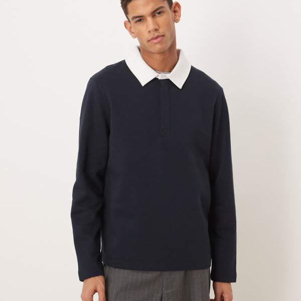 エイソス ASOS asos ASOS DESIGN 対比色合い ポロ トレーナー（米国海軍） トップス メンズ 成人男性 インポートブランド たわい無い大きさから気が大きい大きさまで