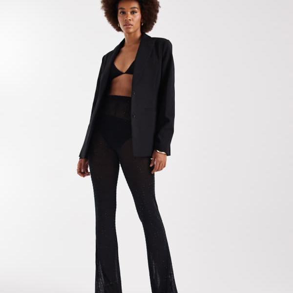 エイソス ASOS asos ASOS DESIGN トール装飾メッシュフレアトラウザー ボトム パンツ レディース 女性 インポートブランド 小さいサイズから大きいサイズまで