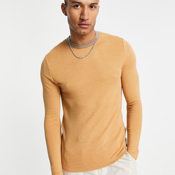 エイソス Asos Asos Asosdesignマッスルフィットtシャツベージュのコントラストリンガー付き トップス メンズ 男性 インポートブランド 小さいサイズから大きいサイズまで Runawayapricot Com