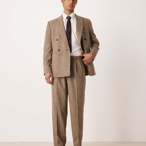 エイソス ASOS asos ASOS DESIGN 大層らしい大きさ テーパード 背広ズボン下（赤銅色 はりつけ台ハッチ） ズボン下 下つ方 メンズ 成人男性 インポートブランド ごく小さい大きさから大層らしい大きさまで