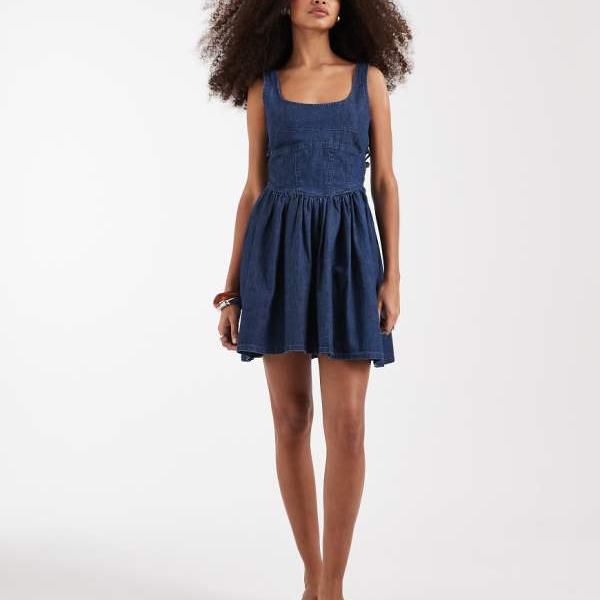 エイソス ASOS asos ASOS DESIGN デニムバレリーナミニドレス（リッチブルー） ワンピース レディース 女性 インポートブランド 小さいサイズから大きいサイズまで 14,340円
