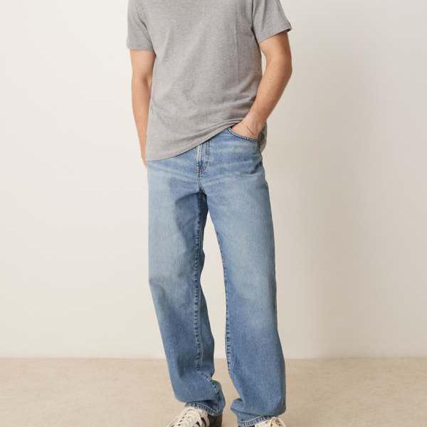 エイソス ASOS asos ASOS DESIGNのバギージーンズ（ミッドウォッシュブルー） パンツ ボトム メンズ 男性 インポートブランド 小さいサイズから大きいサイズまで