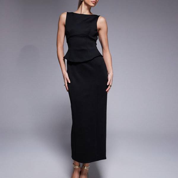 エイソス ASOS asos ASOS DESIGNのパネルボディコンミディドレス。コルセットシームの科目が施された黒いことのスキューバスタイルの出どころ。 衣装 レディース 成人女性 インポートブランド 弱められた大きさから馬鹿でかい大きさまで