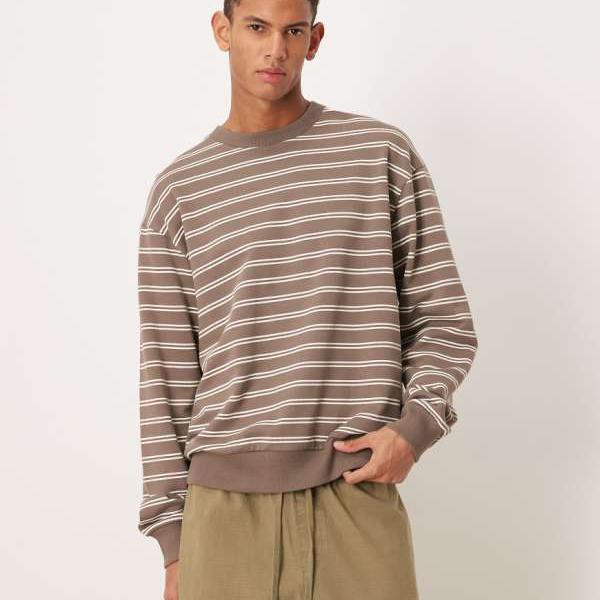 エイソス ASOS asos ASOS DESIGN 縞模様赤銅色のリラックスフィットスウェットシャツ トップス メンズ 成人男性 インポートブランド 弱められた大きさから馬鹿でかい大きさまで