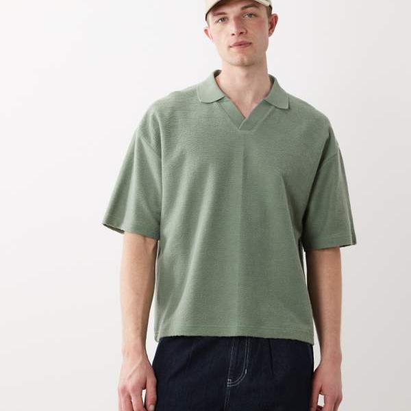 エイソス ASOS asos ASOS DESIGNのスーパーヘビーウェイト、ボックスシルエットのオーバーサイズポロシャツ（グリーンのテクスチャー） トップス メンズ 男性 インポートブランド 小さいサイズから大きいサイズまで