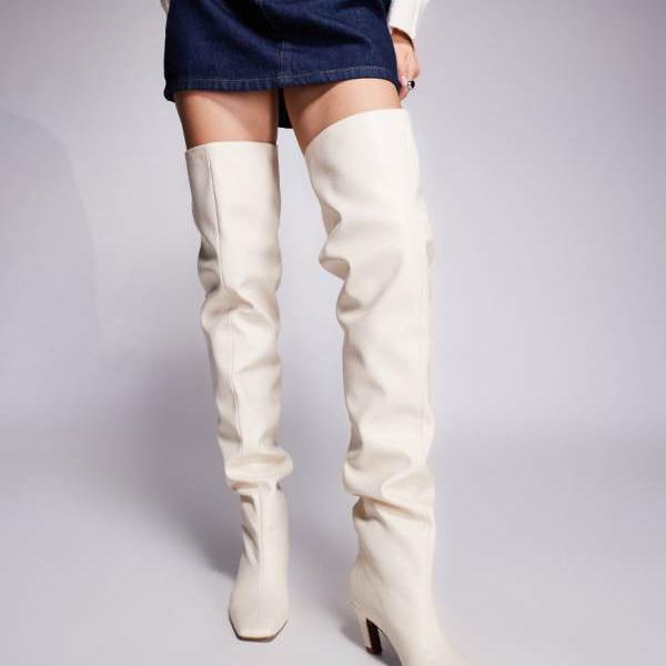 エイソス ASOS asos ASOS DESIGN ケイラ スラウチ チゼルトゥ オーバーニーブーツ（バターミルク） 靴 レディース 女性 インポートブランド 小さいサイズから大きいサイズまで