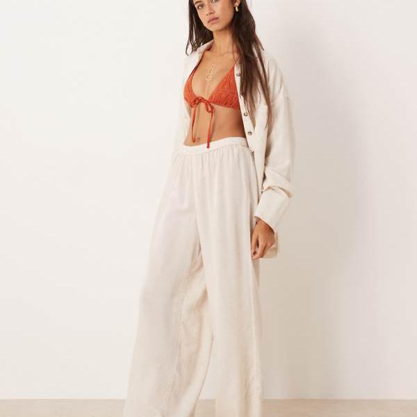 エイソス ASOS asos ASOS DESIGN イパネマ シースルービーチパンツ リネン ナチュラル ボトム パンツ レディース 女性 インポートブランド 小さいサイズから大きいサイズまで