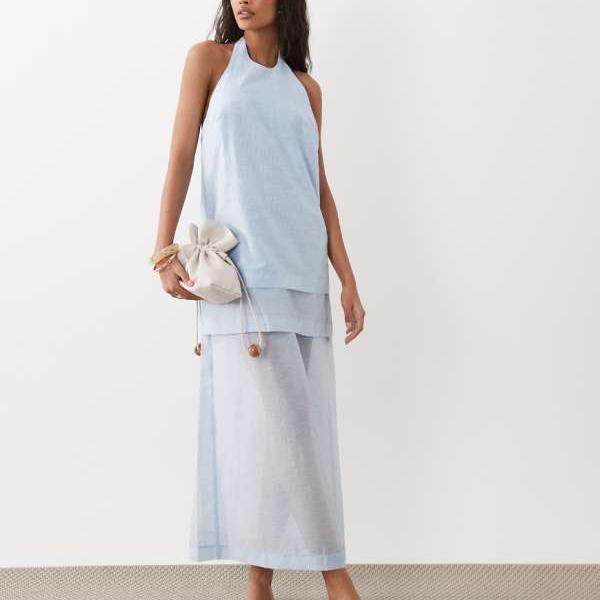 エイソス ASOS asos ASOS DESIGN レイヤードホルターネックコラムミディドレス（ともし火青み） 衣装 レディース 成人女性 インポートブランド 弱められた大きさから馬鹿でかい大きさまで