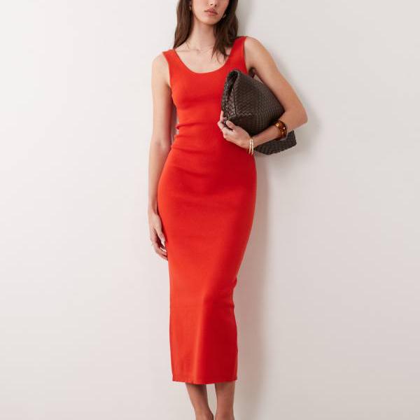 エイソス ASOS asos ASOS DESIGN コットンブレンド スクープバックドレス（レッド） ワンピース レディース 女性 インポートブランド 小さいサイズから大きいサイズまで