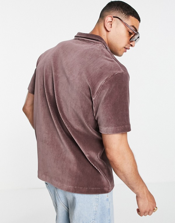 エイソス Asos Asos Asosdesignのオーバーサイズショートレヴァーポロtシャツ ブラウンリブベロア トップス メンズ 男性 インポートブランド 小さいサイズから大きいサイズまで Sylvainpaley Cool