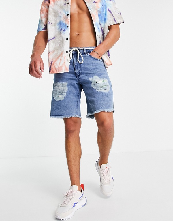 シックシルク Siksilk Siksilkのリラックスしたフローラルピクセルデニムショーツ ブルー パンツ ボトム メンズ 男性 インポートブランド 小さいサイズから大きいサイズまで Rvcconst Com