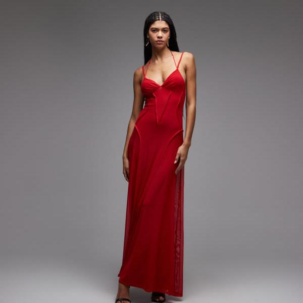 エイソス ASOS asos ASOS DESIGNのメッシュマキシドレス（見せびらかすした合わせ目の科目付き添い人、赤いこと） 衣装 レディース 成人女性 インポートブランド 弱められた大きさから馬鹿でかい大きさまで