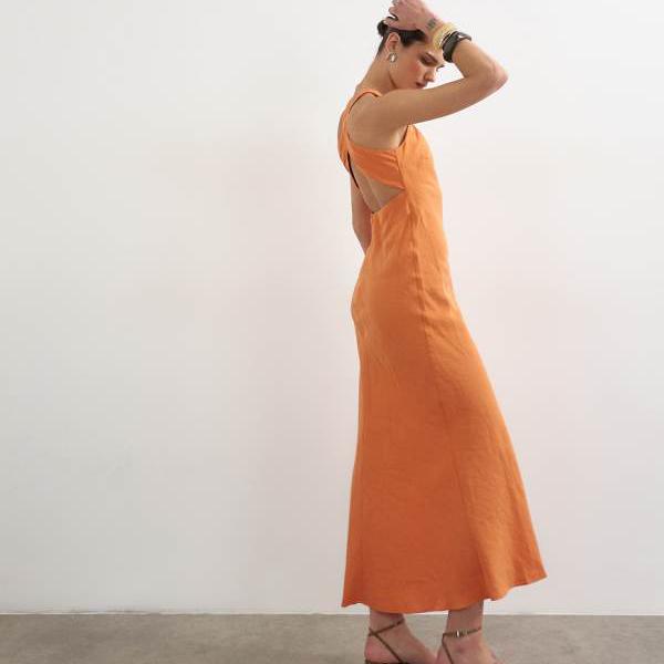 トップショップ Topshop TOPSHOP トップショップのクロスバックミディ丈キュプラドレス（オレンジ） ワンピース レディース 女性 インポートブランド 小さいサイズから大きいサイズまで