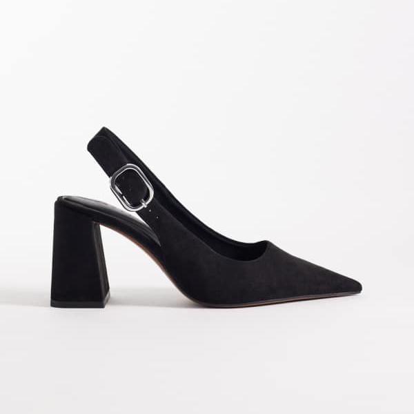 ASOS DESIGN 広広とした相応う サリー スリングバック ミッド 立ちはだかる踵（黒いこと スエードクロス）  靴  レディース 亭主もち インポートブランド ごく小さい大きさから大層らしい大きさまで