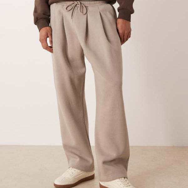 エイソス ASOS asos ASOS DESIGN プリーツ入りワイドレッグジョガー（グレー） パンツ ボトム メンズ 男性 インポートブランド 小さいサイズから大きいサイズまで