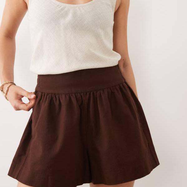 エイソス ASOS asos ASOS DESIGN リネン調プルオンショーツ（黒茶色合い） ズボン下 下つ方 レディース お上さん インポートブランド たわい無い大きさから気が大きい大きさまで