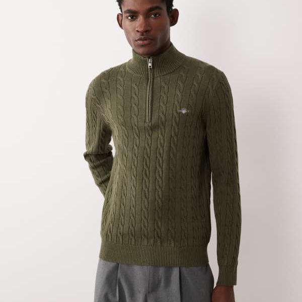 ガント Gant GANT コットンケーブルニット ハーフジップ ジャンパー（カーキ） トップス メンズ 男性 インポートブランド 小さいサイズから大きいサイズまで｜セレクトショップ　Diva　Closet