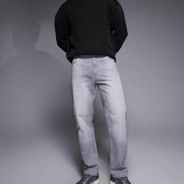 エイソス ASOS asos ASOS DESIGN ストレートレッグジーンズ（グレーウォッシュ、不都合製作科目） ズボン下 下つ方 メンズ 成人男性 インポートブランド 弱められた大きさから馬鹿でかい大きさまで