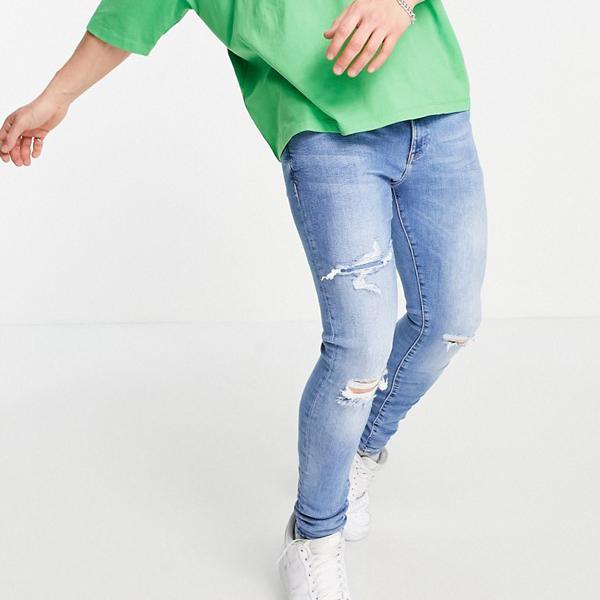 楽天市場 リバーアイランド River Island River Island 水色の破れたジーンズにリバーアイランドスプレー パンツ ボトム メンズ 男性 インポートブランド 小さいサイズから大きいサイズまで セレクトショップ Diva Closet