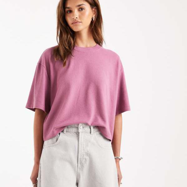 エイソス ASOS asos ASOS DESIGN テクスチャードジャージー ボックスクロップティーシャツ（ウォッシュドピンク） トップス レディース お上さん インポートブランド 小っちゃい大いさから馬鹿でかい大いさまで