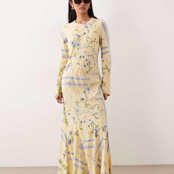 エイソス ASOS asos ASOS DESIGN スクープネック マキシドレス イエロー花柄プリント ワンピース レディース 女性 インポートブランド 小さいサイズから大きいサイズまで