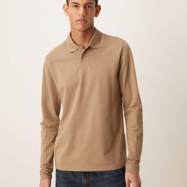エイソス ASOS asos ASOS DESIGN Essentials 長袖ポロシャツ（ブラウンピケ） トップス メンズ 男性 インポートブランド 小さいサイズから大きいサイズまで