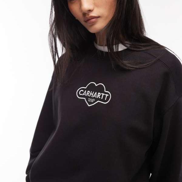 鉄道車両ハート形 Carhartt WIP Carhartt Carhartt WIP クラウドハートロゴスウェットシャツ（黒いこと） トップス レディース 成人女性 インポートブランド 弱められた大きさから馬鹿でかい大きさまで
