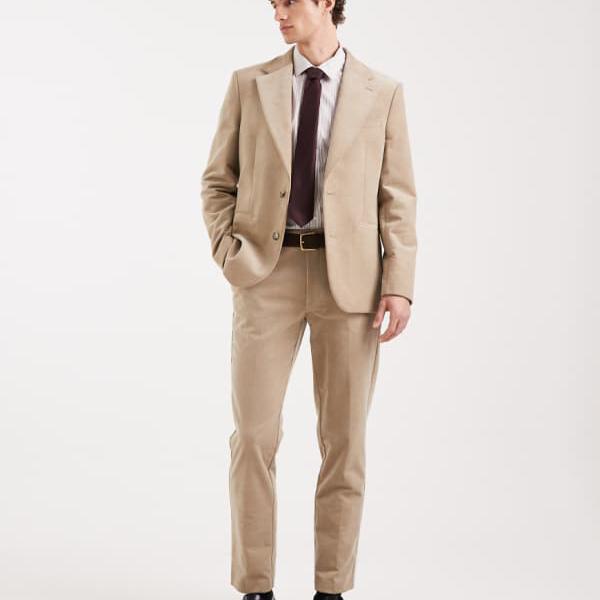 エイソス ASOS asos ASOS DESIGN スリムスーツパンツ（ベージュコーデュロイ） パンツ ボトム メンズ 男性 インポートブランド 小さいサイズから大きいサイズまで