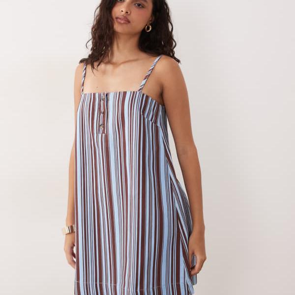 エイソス ASOS asos ASOS DESIGN 縞模様柄ボタンディテールデニムキャミミニドレス 衣装 レディース 成人女性 インポートブランド 弱められた大きさから馬鹿でかい大きさまで