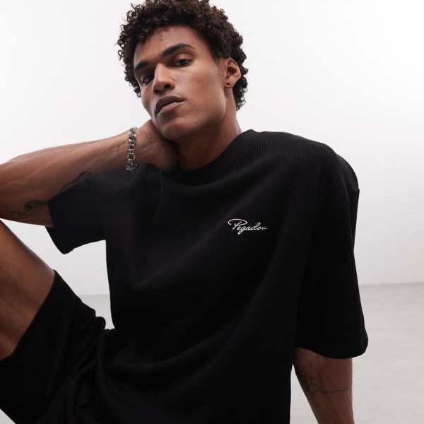 Pegador signar オーバーサイズ リブ Tシャツ セットアップ (ウォッシュド ブラック) トップス メンズ 男性 インポートブランド 小さいサイズから大きいサイズまで｜セレクトショップ　Diva　Closet