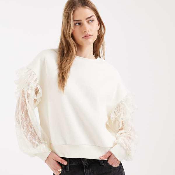 ミスセルフリッジ Miss Selfridge  ミス・セルフリッジのスピード競技袖トレーナー（皮膚軟化剤色） トップス レディース お上さん インポートブランド たわい無い大きさから気が大きい大きさまで