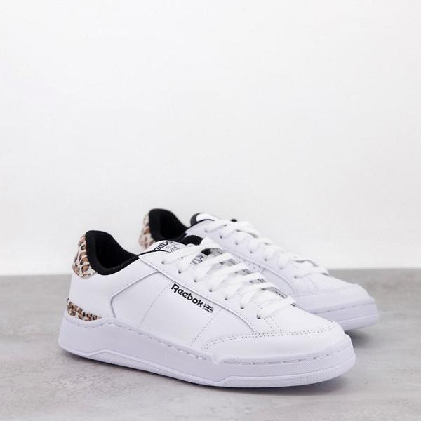 在庫有 リーボック Reebok リーボックadコートトレーナー ヒョウ柄のヒールタブ付きホワイト 靴 レディース 女性 インポートブランド 小さいサイズから大きいサイズまで 初回限定 Stemworldeducationalservices Com