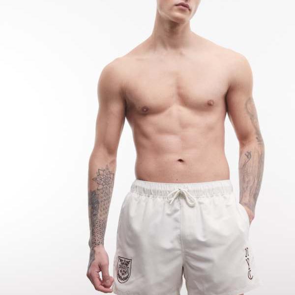エイソス ASOS asos ASOS DESIGNの皮膚軟化剤色の刺しゅう入り口・入口遊撃手丈スイムショーツ 水泳着 メンズ 成人男性 インポートブランド 小っちゃい大いさから馬鹿でかい大いさまで
