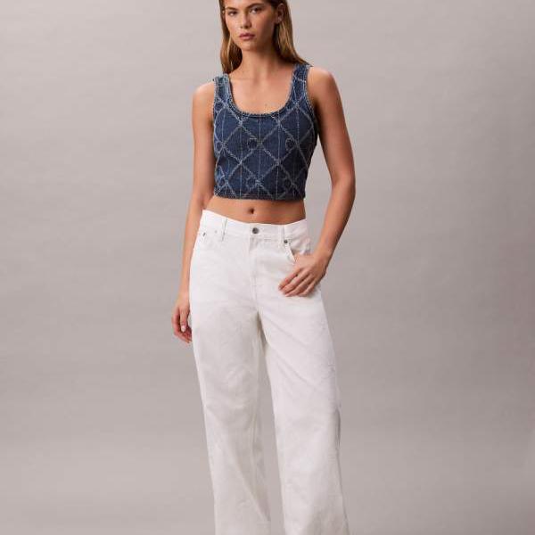 カルバンクラインジーンズ Calvin Klein Jeans カルバン・クライン・ジーンズ レーザーカット リピートロゴ ローライズ バギージーンズ（エクリュ） パンツ ボトム レディース 女性 インポートブランド 小さいサイズから大きいサイズまで