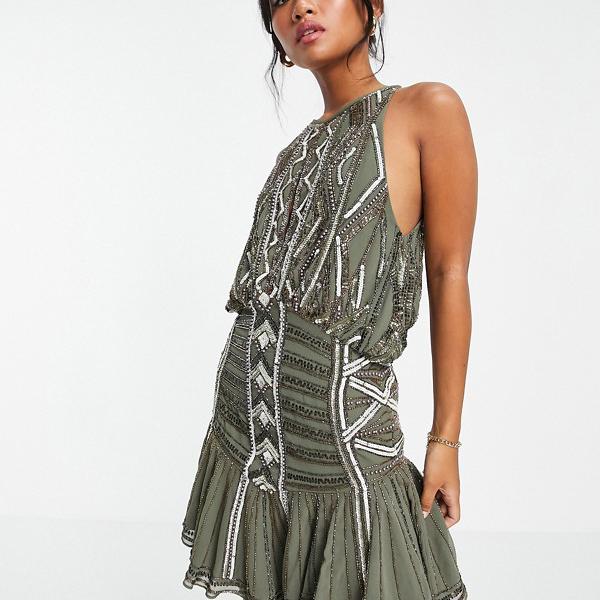 エイソス Asos Asos Asosdesignプチハイネック装飾ミニドレス裾ドロップ ワンピース レディース 女性 インポートブランド 小さいサイズから大きいサイズまで Rockridgefamilymed Com