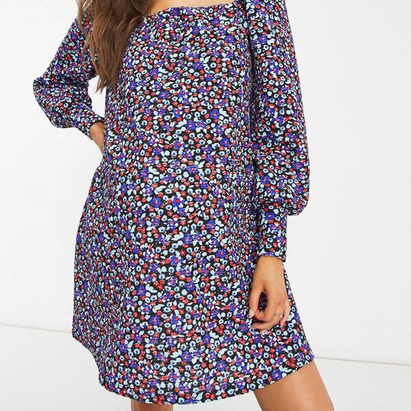 安いそれに目立つ エイソス Asos Asos Asosdesignマタニティテクスチャードスモックミニドレス 青と赤の花柄の頭が変なプリント ワンピース レディース 女性 インポートブランド 小さいサイズから大きいサイズまで 最先端 Www Dietdehradun Org