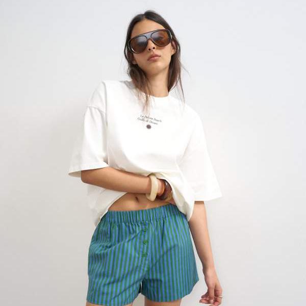 とっ始め販売店 Topshop TOPSHOP とっ始め販売店のポプリン縞模様Aラインボクサーショーツ（青碧と緑であることの縞模様柄） ズボン下 下つ方  レディース 亭主もち インポートブランド ごく小さい大きさから大層らしい大きさまで