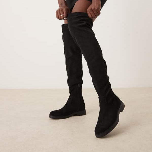 エイソス ASOS asos ASOS DESIGN ワイドフィット ケイシー スマートフラットオーバーニーブーツ（ブラックスエード） 靴 レディース 女性 インポートブランド 小さいサイズから大きいサイズまで 14,644円