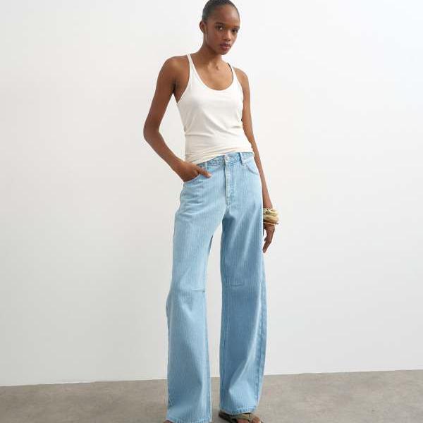 トップショップ Topshop TOPSHOP トップショップ バレル ミッドライズジーンズ ブリーチピンストライプ パンツ ボトム レディース 女性 インポートブランド 小さいサイズから大きいサイズまで｜セレクトショップ　Diva　Closet