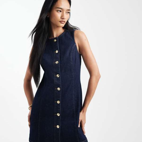 ニュールック New Look ニュールックのネイビーのデニム シンチド ミニドレス ワンピース レディース 女性 インポートブランド 小さいサイズから大きいサイズまで 13,034円