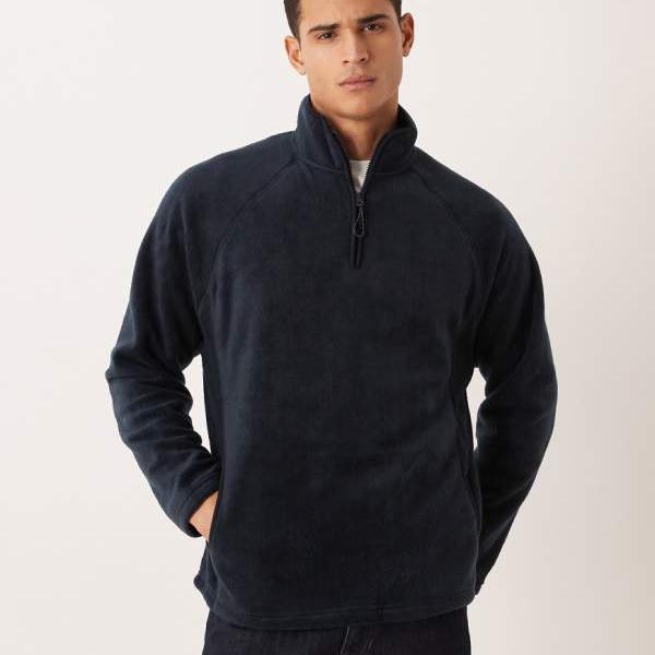 エイソス ASOS asos ASOS DESIGN 伸び伸びする ファネルネック クォータージップ フリース トレーナー（ライトネイビー） トップス メンズ 成人男性 インポートブランド たわい無い大きさから気が大きい大きさまで