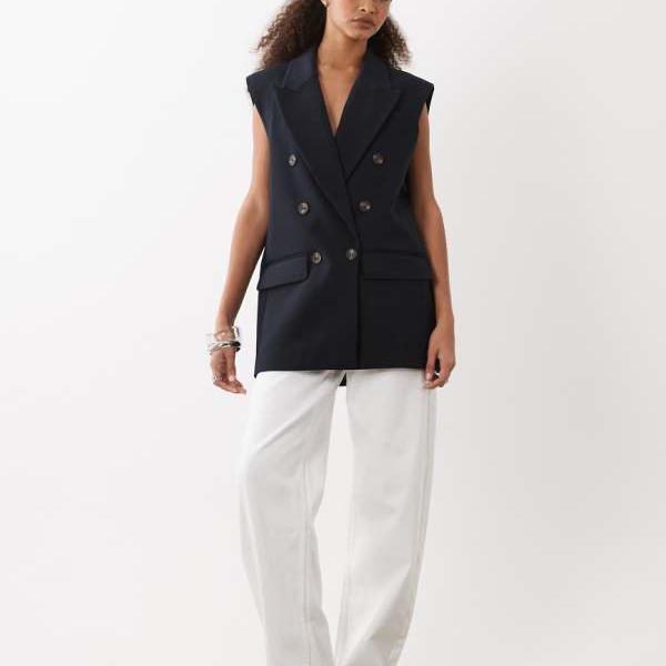 エイソス ASOS asos ASOS DESIGN テーラード ノースリーブ ダブル前胸部 パワーショルダーブレザー（米国海軍） アウター レディース 成人女性 インポートブランド 弱められた大きさから馬鹿でかい大きさまで