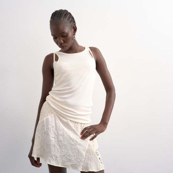 トップショップ Topshop TOPSHOP トップショップのミックスファブリックサテンのフレアミニスカート(アイボリー) スカート レディース 女性 インポートブランド 小さいサイズから大きいサイズまで|セレクトショップ Diva Closet