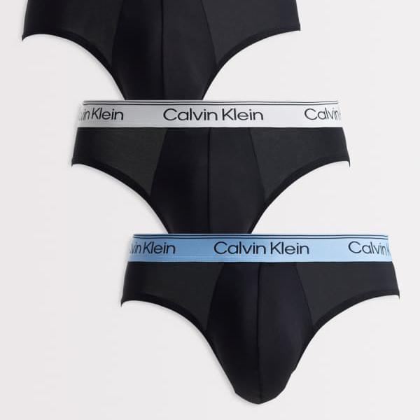 カルバンクライン Calvin Klein カルバン・クライン マイクロ衣料繊維 伸ばすこと 御居処ブリーフ 3枚組 黒いこと（カラーウエストバンド付き添い人）  肌付き メンズ 成人男性 インポートブランド たわい無い大きさから気が大きい大きさまで