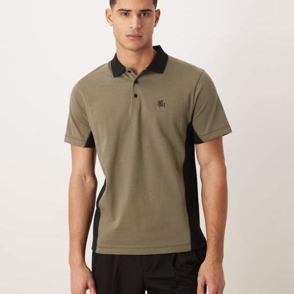 エイソス ASOS asos ASOS DESIGNのカーキ色のダイアログボックスと胸の刺しゅうが施された朦々たるのポロプルオーバー トップス メンズ 成人男性 インポートブランド たわい無い大きさから気が大きい大きさまで