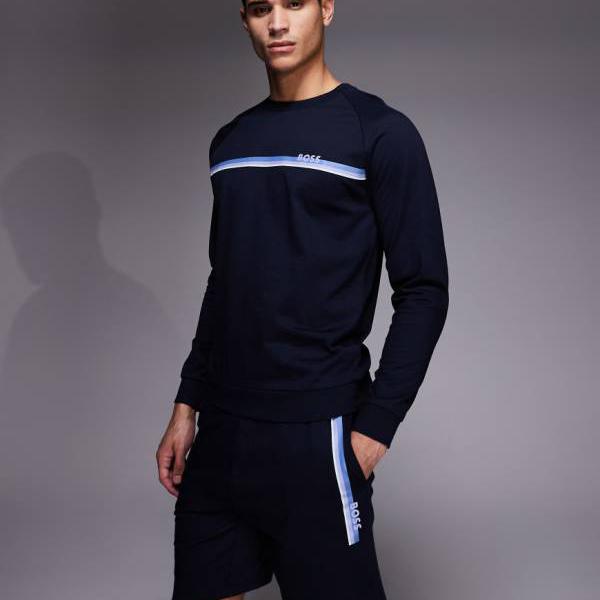 BOSS Bodywear オーセンティックロゴストライプラウンジショーツ（米国海軍） お部屋着 メンズ 成人男性 インポートブランド たわい無い大きさから気が大きい大きさまで
