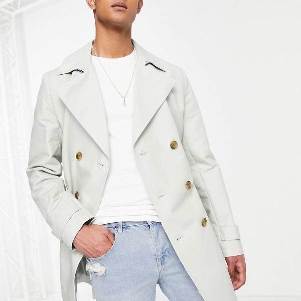 超歓迎 エイソス Asos Asos Asosdesignシャワー耐性ダブルブレストトレンチコートグレー アウター メンズ 男性 インポートブランド 小さいサイズから大きいサイズまで 正規店仕入れの Www Babalhawa Net